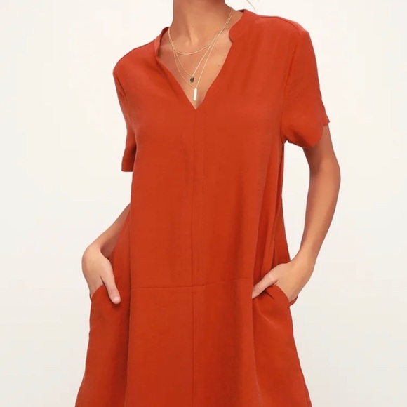❌SOLD❌Lulu’s Siesta Rust Orange Short Sleeve Shift Dress - Picture 1 of 5